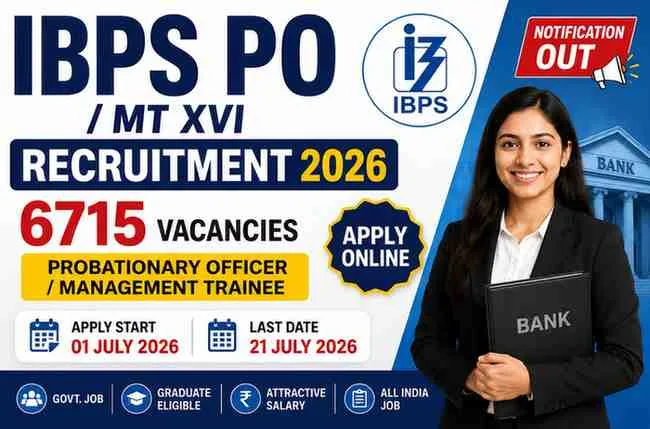 IBPS PO Recruitment 2026 Apply Online for 6715 PO/MT-XVI Vacancies – Notification, Eligibility & Last Date