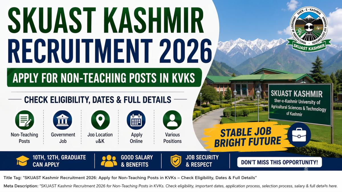 SKUAST Kashmir Recruitment 2026: Apply for Non-Teaching Posts in KVKs – Eligibility, Dates & Full Details