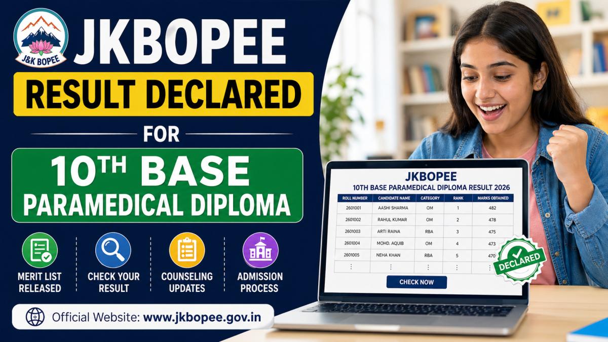JKBOPEE Result Declared for 10th Based Paramedical Diploma