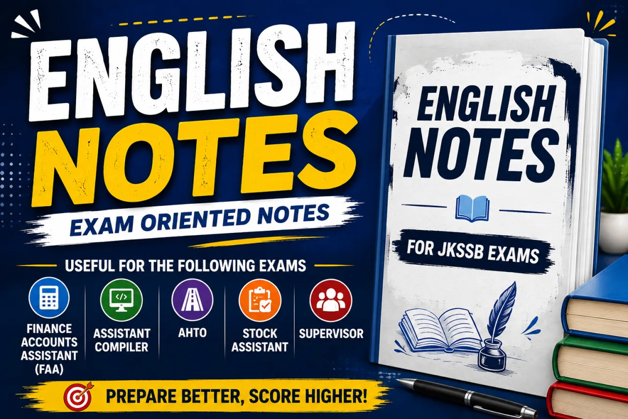 English Notes for JKSSB Exams | FAA, AHTO, Assistant Compiler